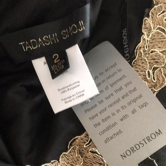 TADASHI SHOJI GOLD BLACK Embroidered Lace Evening Gown Dress! Size 2! - Picture 4 of 5